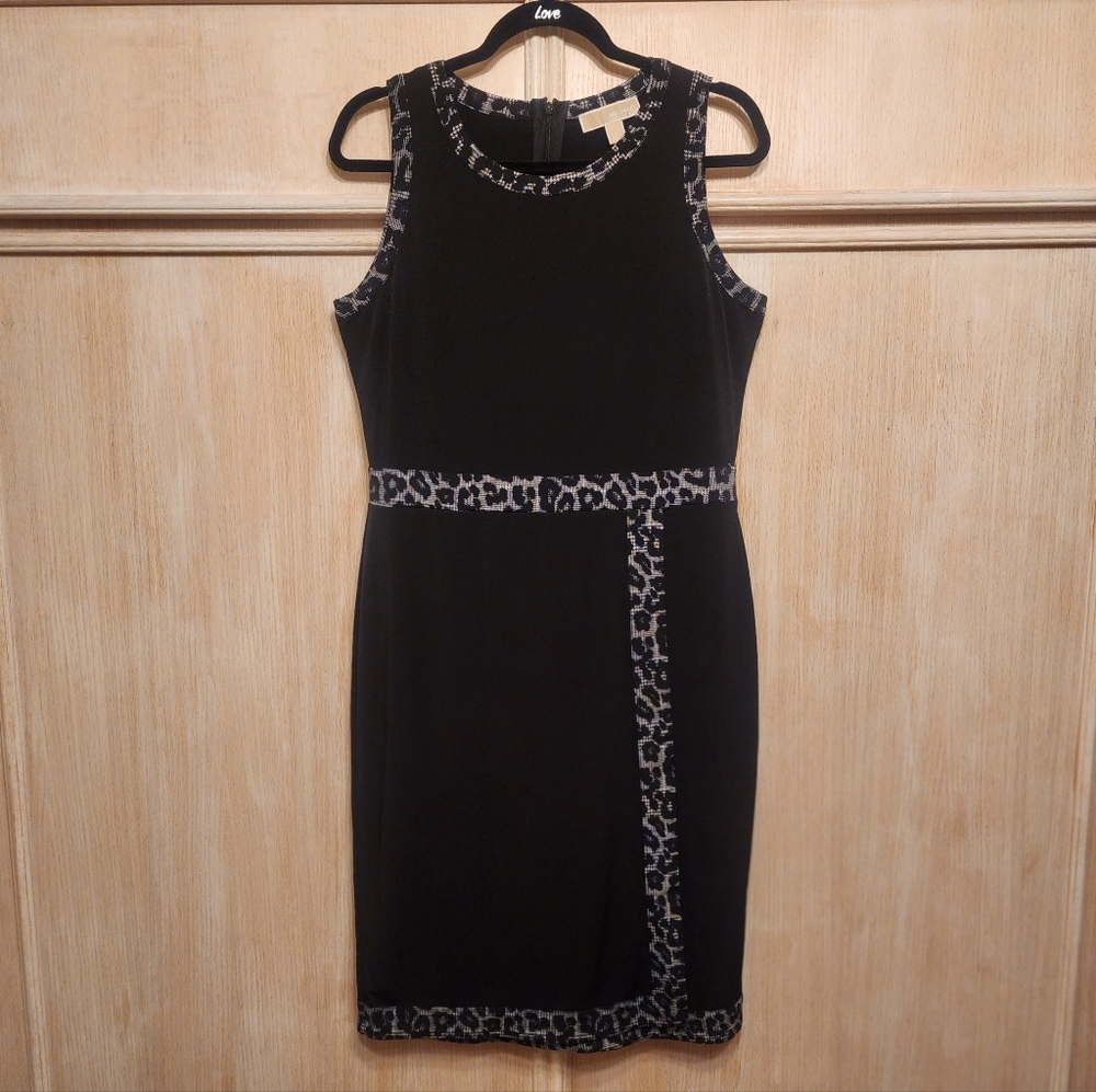 nwot Michael Kors Black Dress with Animal Print Accents Sz L - Picture 3 of 6